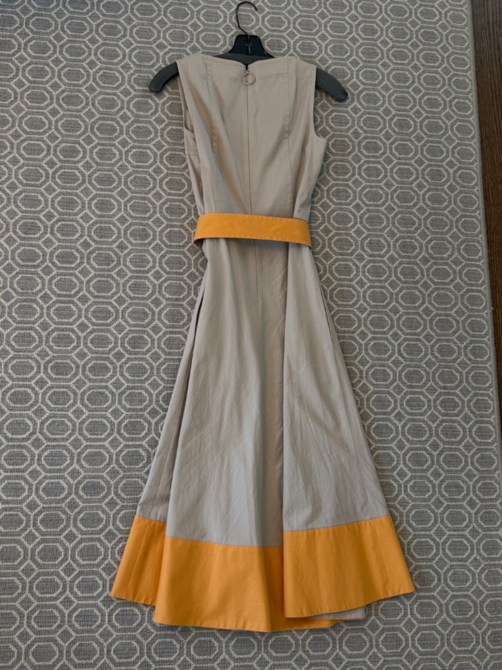 Akris Punto Khaki/Orange Cotton Colorblock Belted Midi Dress Size 4 - Picture 2 of 8